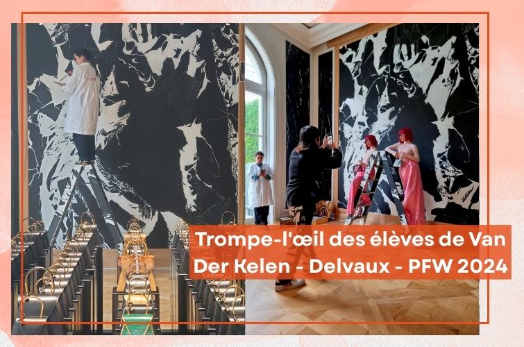 élève de l'institut Van der Kelen peignant un faux marbre